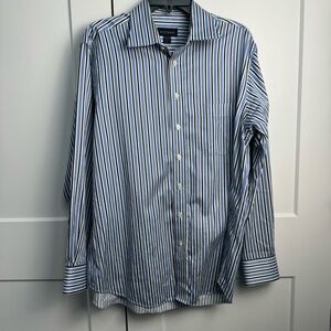 Scott Barber Men's Button Up Dress Shirt Button Down Blue Strip Size Large